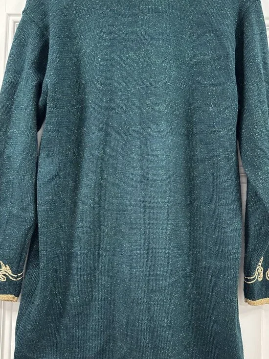 Vintage Jaclyn Smith Green Metallic Beaded Embroidered Floral Cardigan Sweater M - Picture 12 of 13